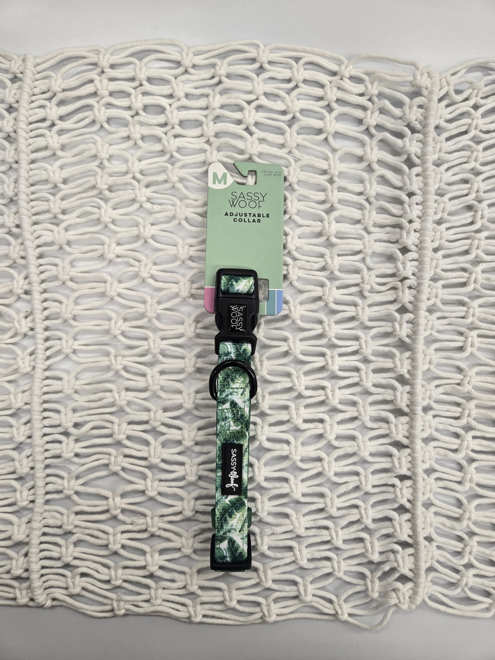 Sassy Woof Green Leaf Print Adjustable Dog Collar - MEDIUM